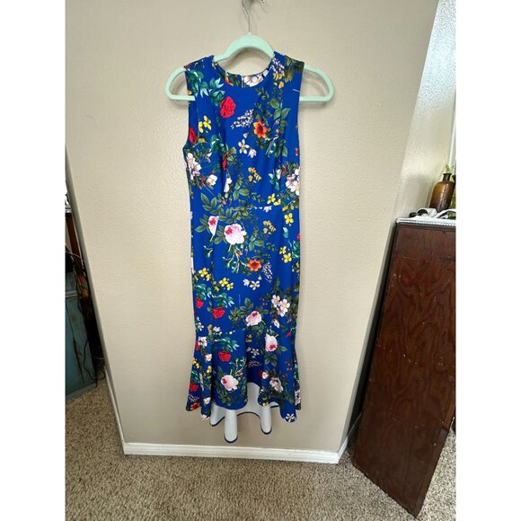 Calvin Klein Womens Blue Dress 4 Sheath floral‎ long polyester sleeveless zipper - Picture 6 of 9
